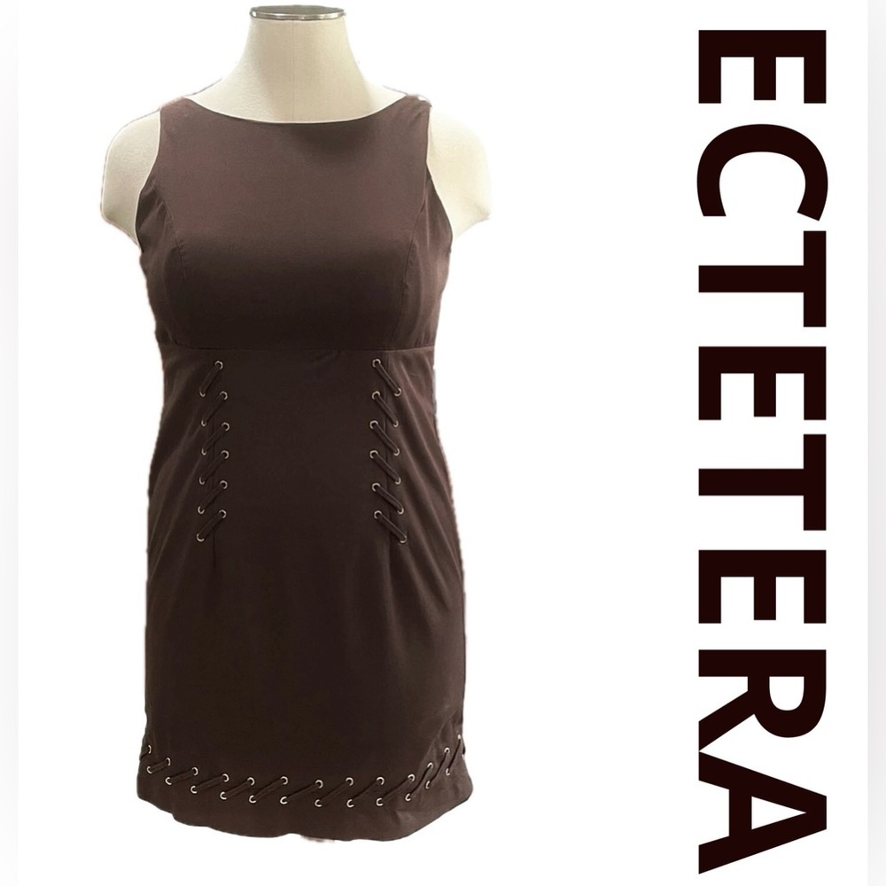 Etcetera Madeline Brown Sleeveless Lace-Up Mocha Mousse Dress NWT Size 10 - Picture 2 of 7